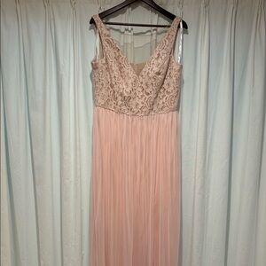 Floor length petal pink bridesmaid gown